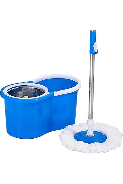 AKC GROUP Rotate Stainless Steel Wringer Spin Mop Bucket – 15 Ltr Plastic Magic Mop System