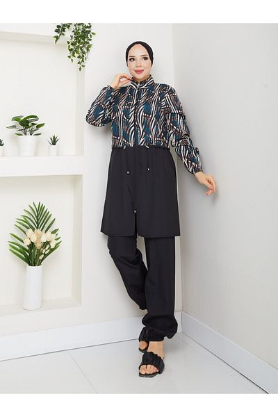 DLC Tekstil Double Fully Covered Hijab Swimsuit with Adjustable Elastic Waist and Bonnet Gift