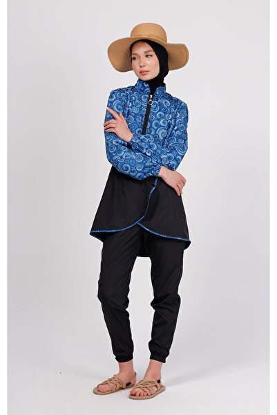 GAVLİA Runa Blue Spiral Hijab Swimsuit Top (Single) - Bag Gift