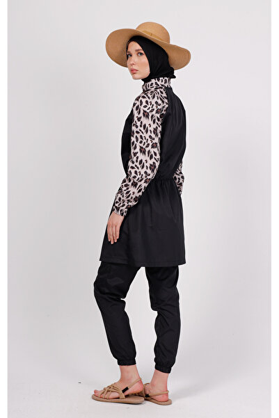 GAVLİA Mira Leopard Patterned Hijab Swimsuit Top (Single) - Bag Gift