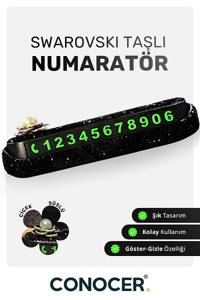 CONOCER Universal Black Eye-Catching Vehicle Numberer with Shiny Stones on the Upper Torpedo