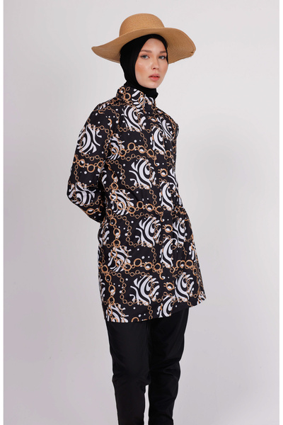 GAVLİA Σετ μαγιό με μοτίβο αλυσίδας Nua (Τοπ + Παντελόνι + Τσάντα) – Σετ 3 τε...