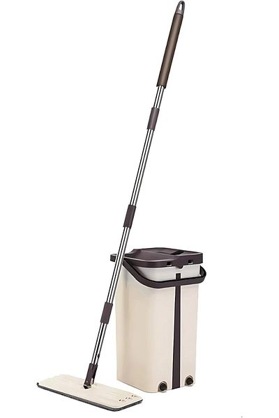 AKC GROUP Akc 5.5l Flat Squeeze Mop And Bucket – Hand-free Self-washing Microfiber Flat Mop For Wet & Dry