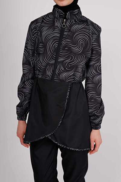 GAVLİA Runa Siyah Beyaz Dalga Tesettür Mayo Üstü (TEKLİ) - Çanta Hediye