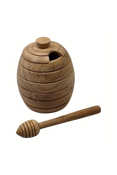 bonfesto Honey Container Made Of Acacia Wood, Acacia Wood Honey Spoon, 14 X 10 X 10 Cm
