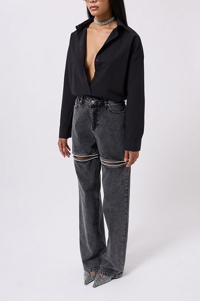 Black Fashion Jean negru cu picior decoltat