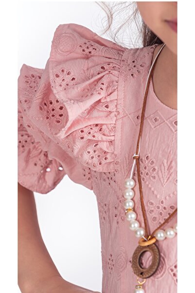 Zaziko Kids Kız Çocuk Lastikli Kısa Karpuz Kollu Kolyeli Elbise ELB.2682-Z