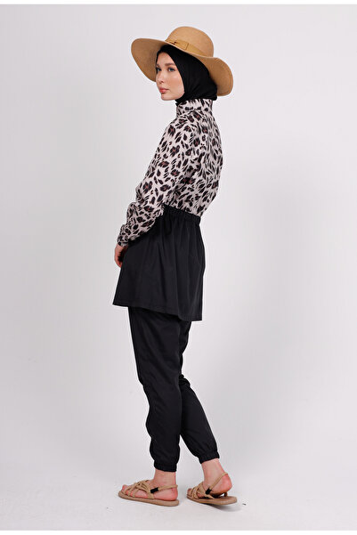 GAVLİA Sore Leopard Patterned Hijab Swimsuit Top (Single) - Bag Gift