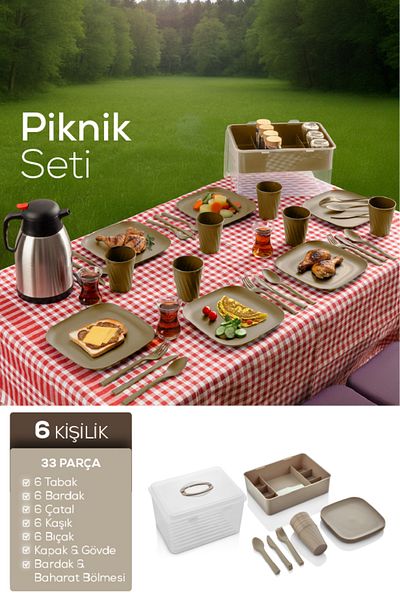 Vienev 33 Piece Picnic Set for 6 People Beige
