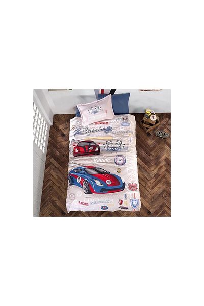 Clasy Ranforce 100% Cotton Single Duvet Cover Set Garage V1 Beige