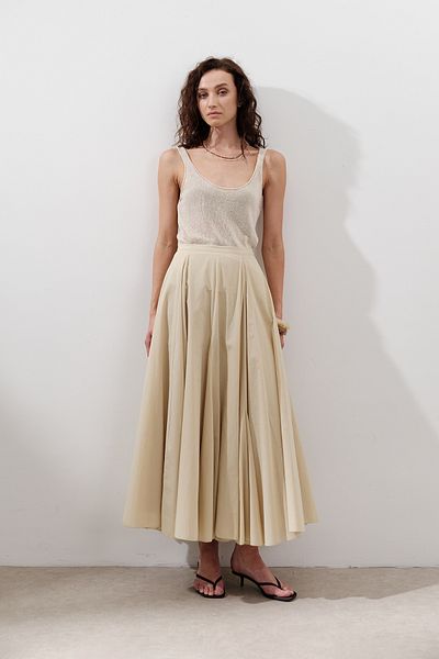 Manuka Partial Wide Cotton Skirt Pastel Yellow