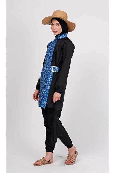 GAVLİA Juno Blue Spiral Hijab Swimsuit Top (Single) - Bag Gift