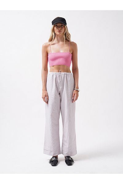 Black Fashion Ροζ Crop Top με λεπτό λουράκι