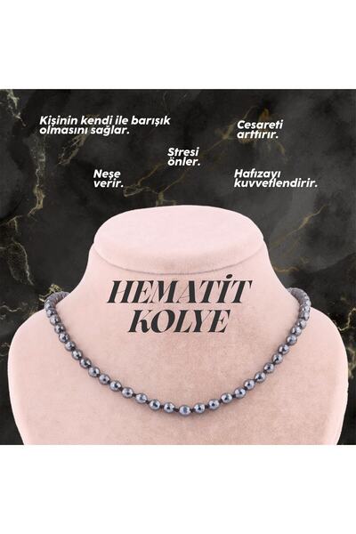 OSMANLI DEĞERLİ TAŞ قلادة معقودة من حجر الهيماتيت الطبيعي المعتمد 6 مم - M163