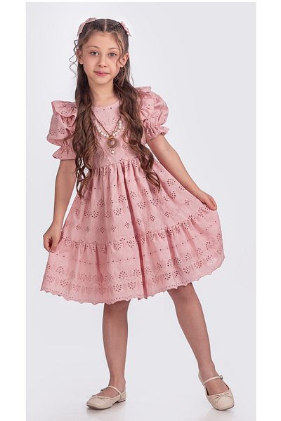 Zaziko Kids Rochie cu mâneci scurte cu mâneci pepene verde pentru fete ELB.2682-Z