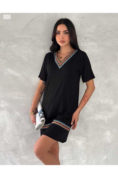 modaserdem Rochie de damă cu mânecă scurtă, cu decolteu în V, cu model etnic, cu dungi, din viscoză