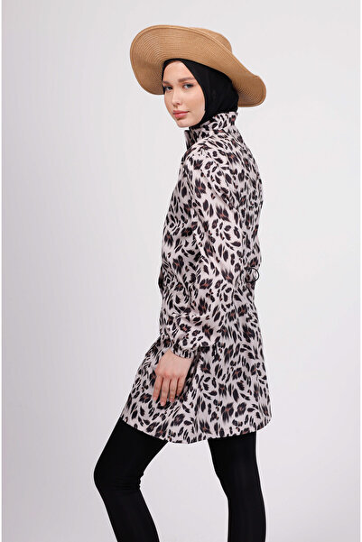 GAVLİA Nua Leopard Patterned Hijab Swimsuit Set (Top + Leggings + Bag) – Set of 3 with Leggings