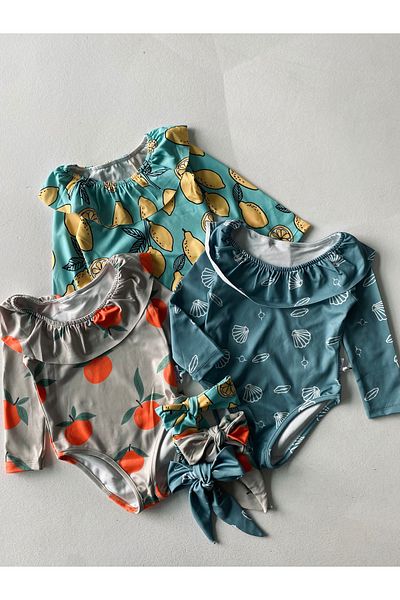 rg kidsstore Costum de baie pentru copii cu mânecă lungă cu volane
