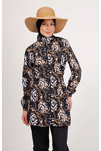 GAVLİA Nuu Chain Patterned Hijab Swimsuit Set (Top + Pants + Bag) – Set of 3 with Parachute Pants