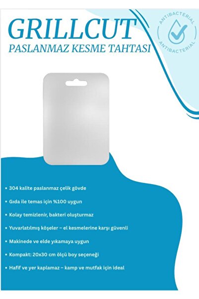 Genel Markalar Cleancut - Paslanmaz Çelik Kesme Tahtası (20X30X1.20CM), Gıda ...