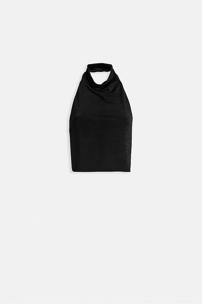 Black Fashion Bluză neagră decoltată pe jumătate de pescar