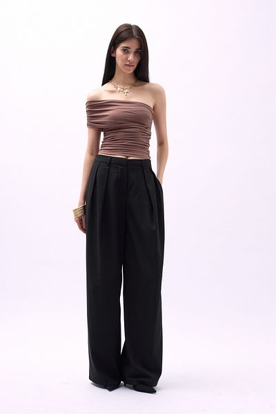 Black Fashion Μπλούζα με έναν ώμο με κορδόνι βιζόν