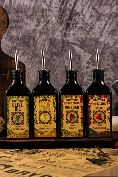 TheBRo 200ml Carmen Series Amber Colored Shiny Metal Olive Oil, Vinegar, Lemon, Pomegranate Sauce Bottle Set of 4