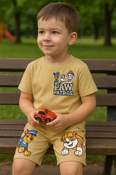 miniktavşanlarkids Paw Patrol Boy's Suit with Shorts Beige 2-10 Years