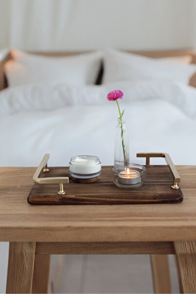 Akayev Wood Matte Gold L Design 34X23 cm Tray