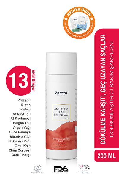 ZAROZA Saç Dökülme Karşıtı Hızlı Uzamaya Yardımcı Güçlendirici Procapil Biotin Şampuan 200ml Erkek Kadın