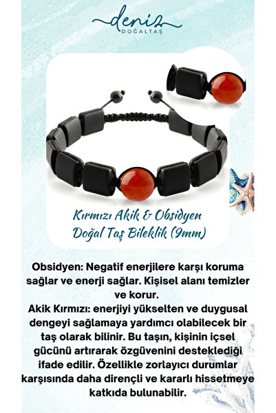 Deniz Doğal Taş Βραχιόλι 9mm Κόκκινος Αχάτης - Πιστοποιημένος Οψιανός Φυσική ...