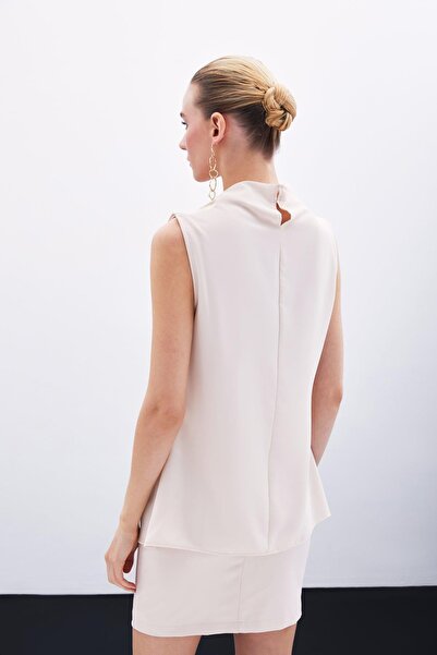 Sateen 1737-1018 Tek Omuz Aksesuarlı Kolsuz Bluz