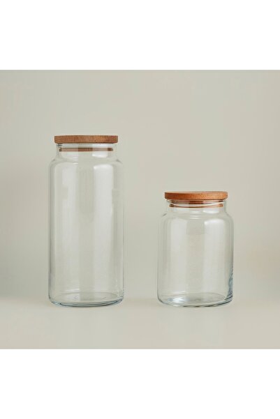 Bella Maison Joye Ahşap Kapalı 2'li Büyük Kavanoz Seti