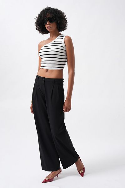 Black Fashion Double Pleated Wide Leg Black Trousers