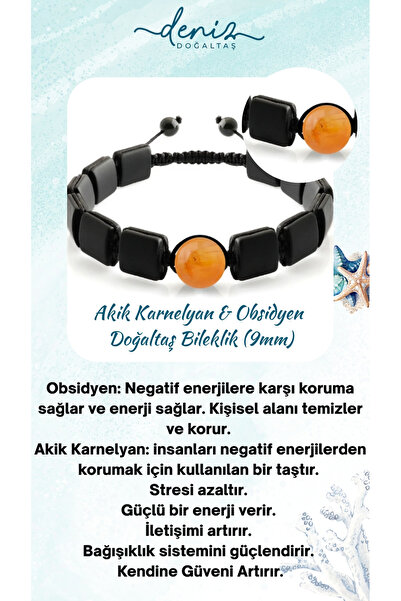 Deniz Doğal Taş Сертифицирана гривна от естествен камък ахат, карнеол и обсид...