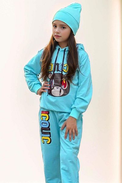 Riccotarz TEddy BEar PrintEd HoodEd SwEatshirt and Aqua Tracksuit SEt for Girls