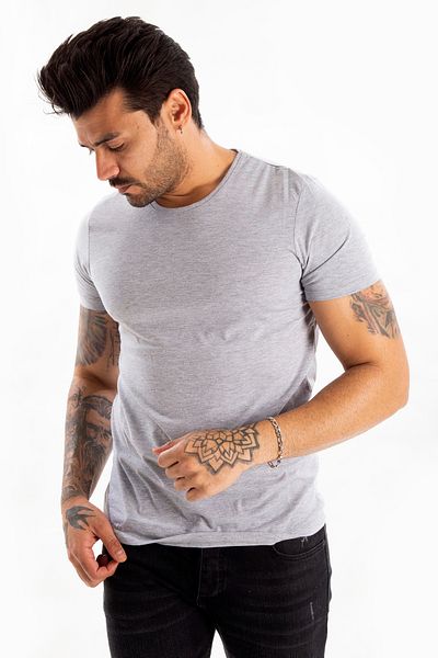 DeepSEA Γκρι ανδρικό/unisex Slim Fit Στενής Γραμμής Μπλούza με Κοντό Μανίκι από Βαμβάκι και Λυκρα Basic T-shirt 1801131