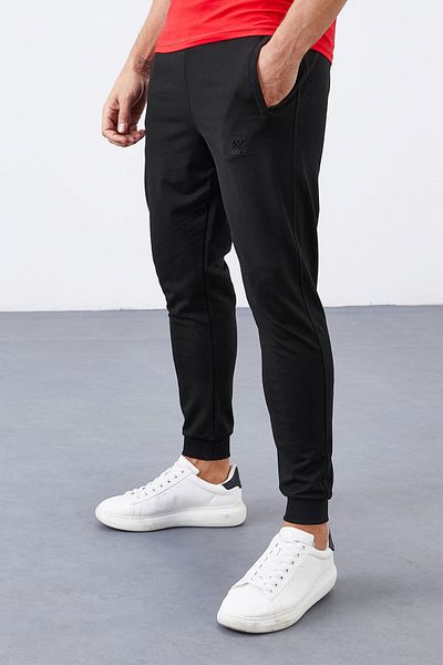 TOMMY LIFE Ανδρικό Jogger Sweatpants - Μαύρο, Τσέπες με φερμουάρ, Slim Fit - 84343