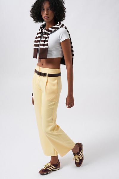 Black Fashion Belt Detail High Waist Yellow Trousers