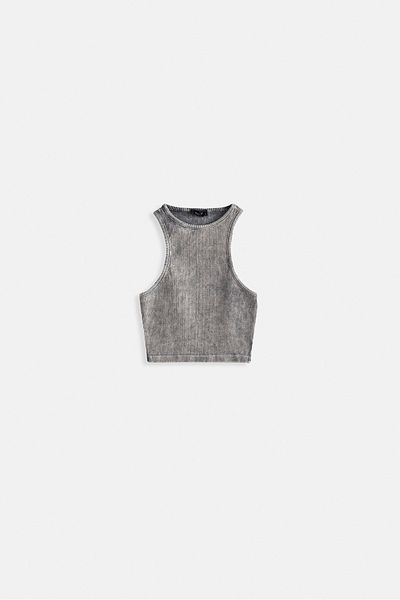 Black Fashion Πλυμένη μπλούζα Halter Neck Crop Grey