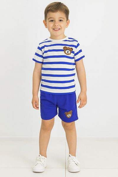 e-çocuk Boy's Striped Teddy Bear Shorts Suit - 1104