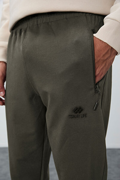 TOMMY LIFE Haki Fermuar Cepli Standart Kalıp Jogger Erkek Eşofman Alt - 84651