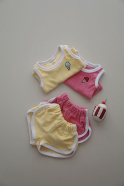 DoDo'S Baby Ice Cream Embroidered Pink Towel Effect Baby, Children's Underwear Set – Summer 100% Cotton Set