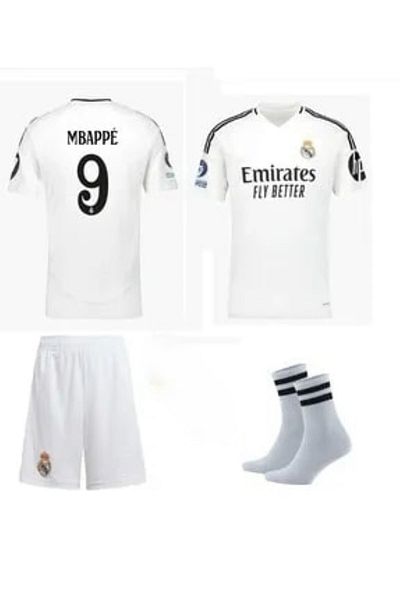 yenteks Madrid Mbappe New Season White Kids Jersey 3 τεμαχίων, σορτς, κάλτσες