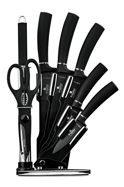Berlinger Haus Knife Set In A Rotating Holder 8 Pcs. Nonstick Stainless Steel Matte Black Collection