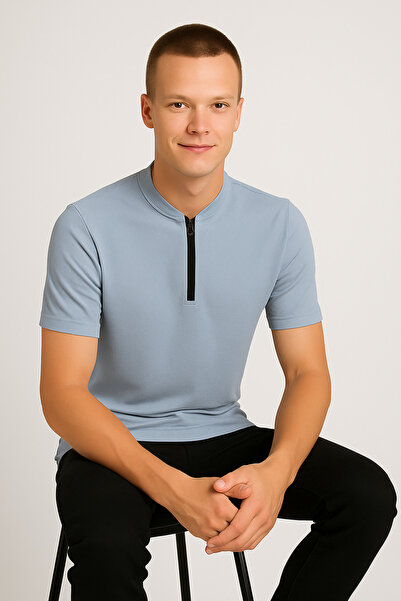 UOMOPARK 2653 Преміум чоловіча футболка - з напівзастібкою, коротким рукавом, прямий крій