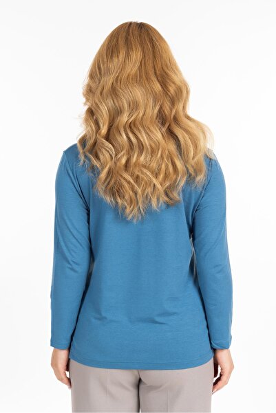 Mutlu City New Model Stone Embroidered Round Collar Lycra Mother's Combed Cotton Blouse 6420