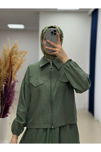 MİHRA STORE Costum de buzunar cu fermoar și fustă Sofia Strawberry-NA3390 kaki