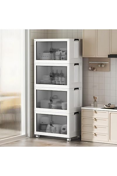 FORSACE 4-Tier Portable Multi-Purpose Organizer with Lid - Stackable Kitchen and Pantry Cabinet