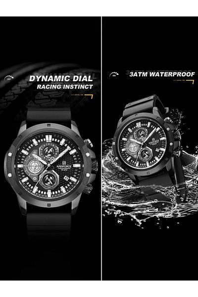 Naviforce Men's Luxury Chronograph Watch – Analog-Digital, Luminous Hands, Water Resistant, Silicone Strap
